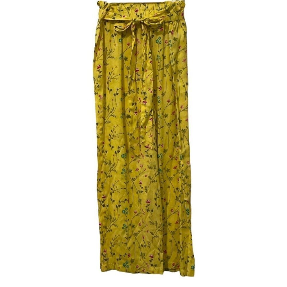 Rare Edition Girls Straight Leg Pants Size 12 Yellow Floral Print Tie Elastic - Picture 4 of 11